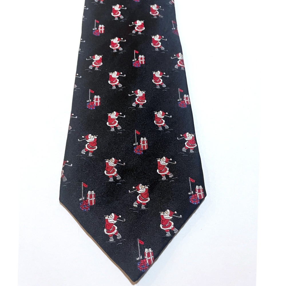 Holiday Santa Golfing Christmas Necktie Roundtree & Yorke Business Office Tie